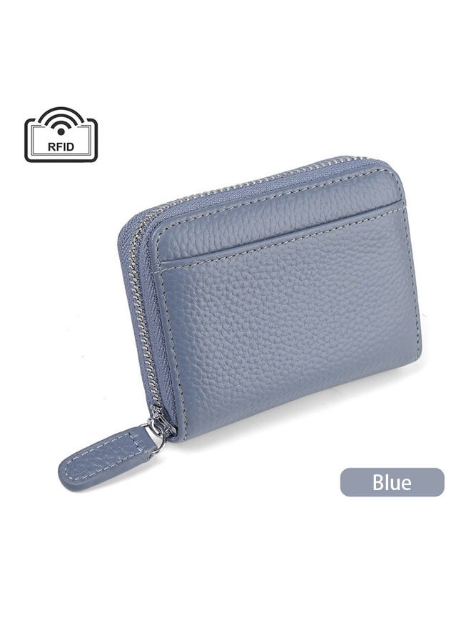 Credit Card Holder Wallet, RFID 20 Slots Credit Card Holder Genuine Leather Small Card Case, Zippered Accordion Wallet, Unisex, Wallet Card Case (Blue) - Image 1