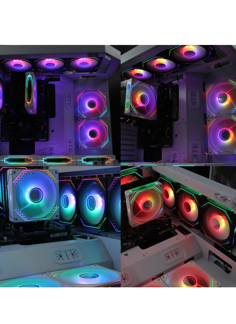 KASTWAVE - 3 Pack 120mm Reverse Airflow 5V 3Pin ARGB Addressable Infinity Mirror Fans, CPU Fan, Case Cooler Fan, with 4Pin PWM Control 800-1600RPM Suitable for PC Water Cooling and CPU Cooler, White - Image 1