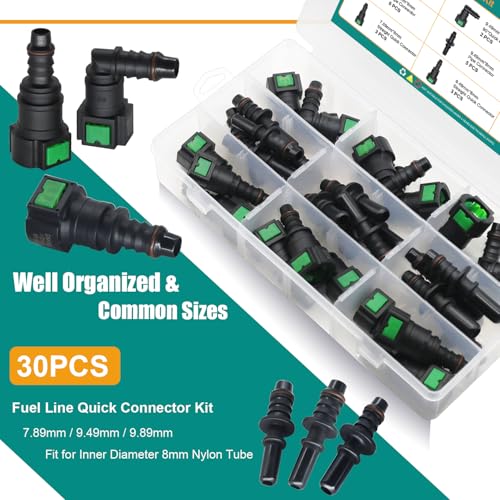 Dekiphox 30pcs Assorted Fuel Line Quick Connector Set, Fuel Line Repair Kit Hose Release Connect Fittings SAE 7.89mm 9.49mm 9.89mm to ID 8mm - Image 4