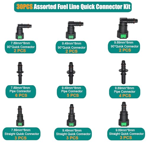 Dekiphox 30pcs Assorted Fuel Line Quick Connector Set, Fuel Line Repair Kit Hose Release Connect Fittings SAE 7.89mm 9.49mm 9.89mm to ID 8mm - Image 2
