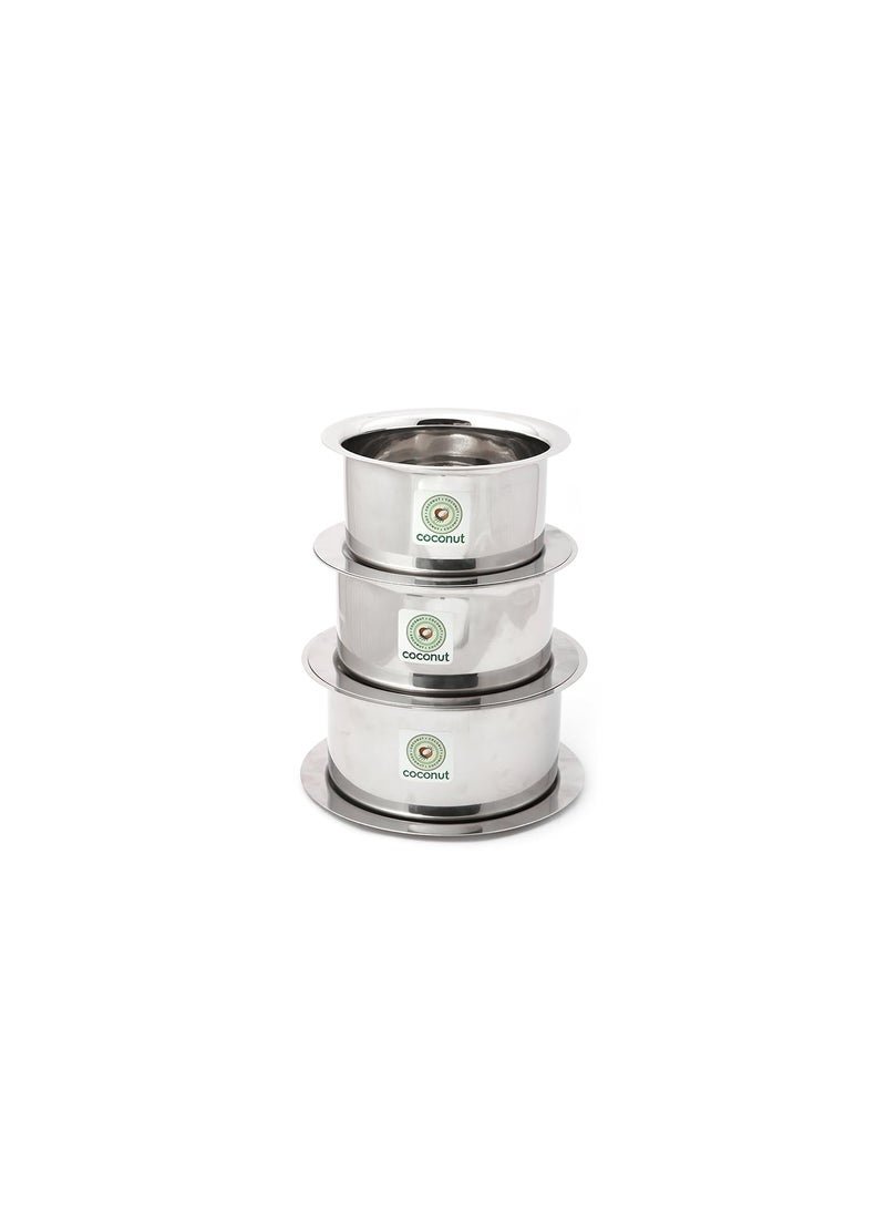 KCL Coconut Tope & Lid Stainless Steel Cookware Set of 3-750 ML, 1000 ML & 1500 ML  - Image 3