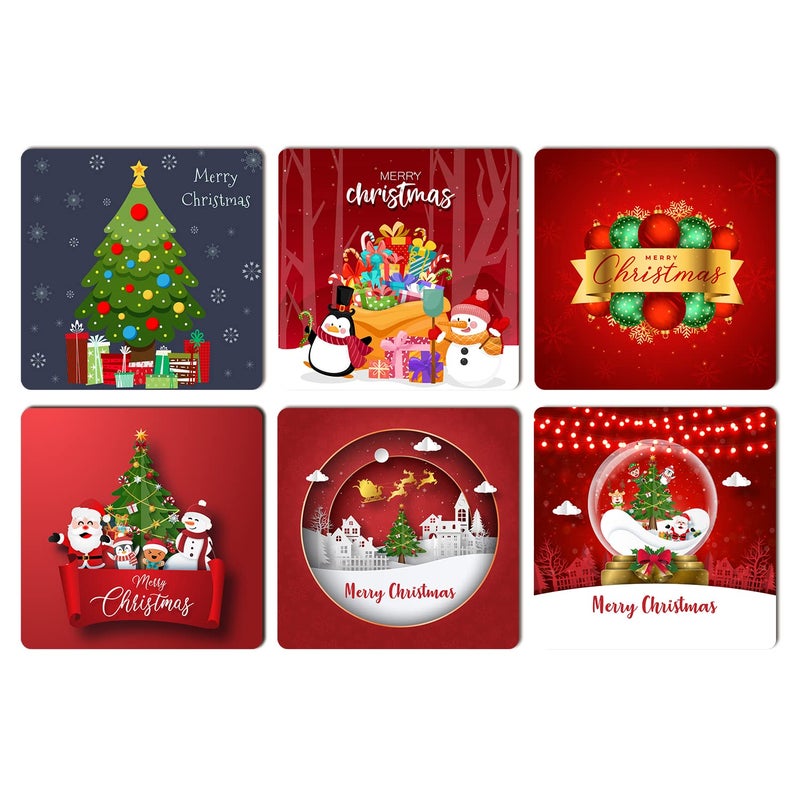PRINTELLIGENT Christmas Wooden Tea Coasters for Drinks Merry Christmas Decoration Item Set of 6 Christmas Coaster - Image 1