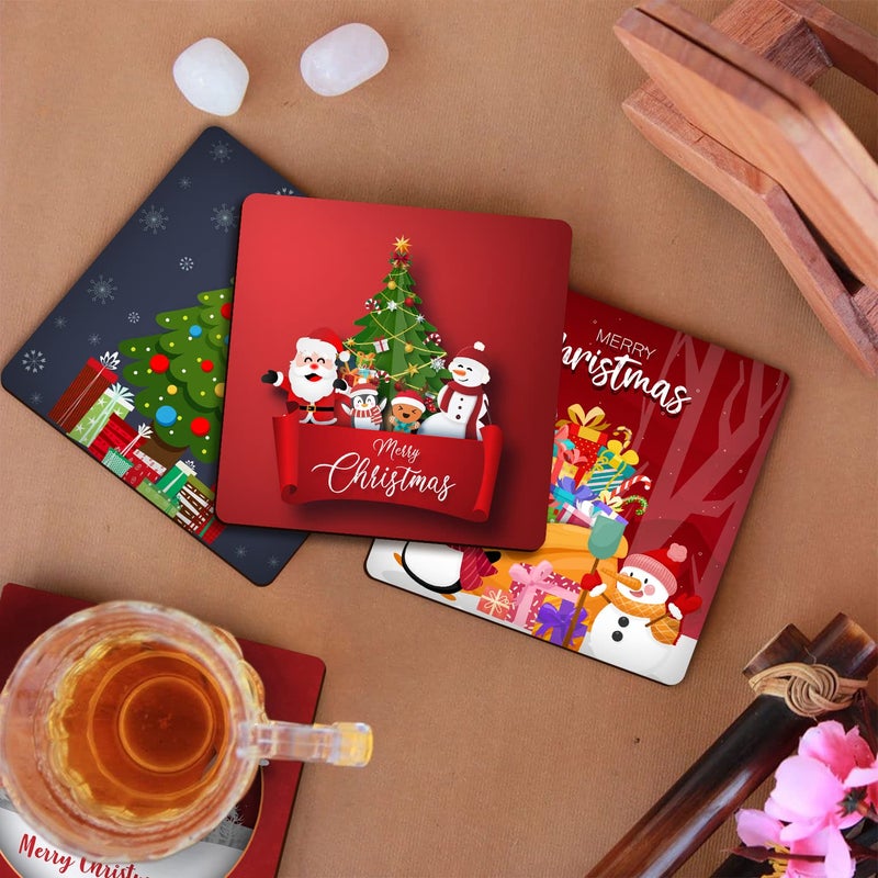 PRINTELLIGENT Christmas Wooden Tea Coasters for Drinks Merry Christmas Decoration Item Set of 6 Christmas Coaster - Image 2