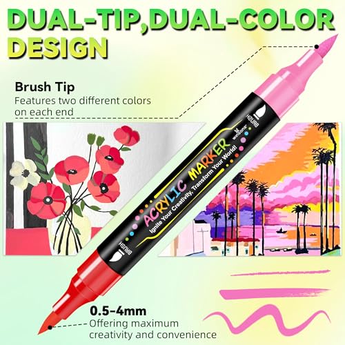 WINSONS 72 Colors Dual Tip Acrylic Paint Pens Markers 36 Set Permanent Acrylic Paint Pens Waterproof QuickDry Ideal for Rock Painting Canvas Glass Wood Ceramic DIY Crafts Art Supplies - Image 3