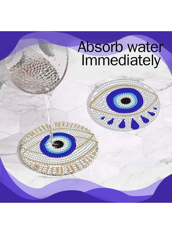 Tucocoo 6 Pcs 5D Diamond Paintings Coasters Kits with Holder,Blue Evil Eye DIY Diamond Coasters Kit Accessories, Hamsa Hand Diamond Painting Kits for Beginners Adults Craft Supplies Boho Home Decor - Image 5