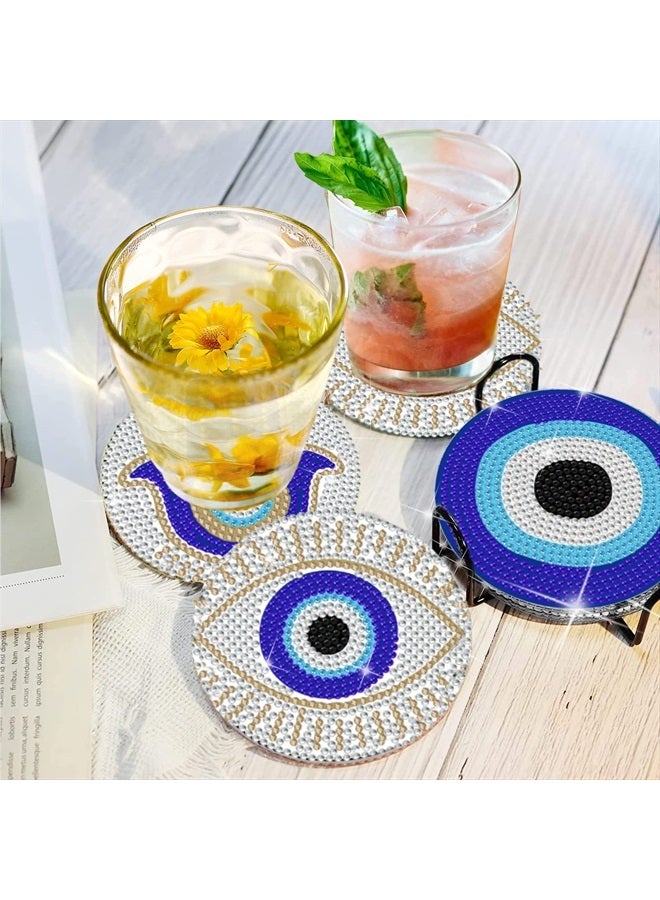 Tucocoo 6 Pcs 5D Diamond Paintings Coasters Kits with Holder,Blue Evil Eye DIY Diamond Coasters Kit Accessories, Hamsa Hand Diamond Painting Kits for Beginners Adults Craft Supplies Boho Home Decor - Image 3