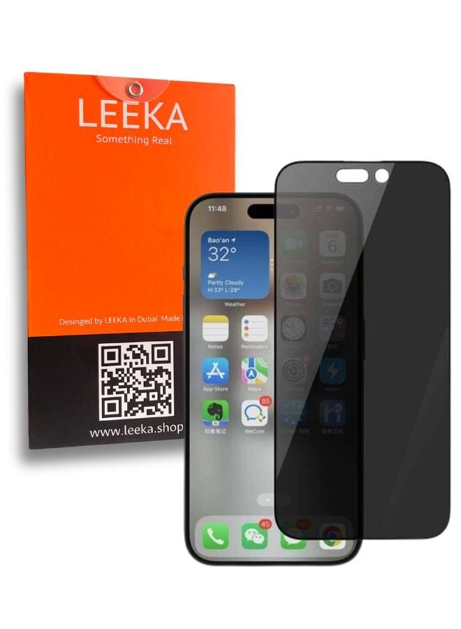 LEEKA iPhone 15 Pro Privacy Screen Protector with HD view Bubble Free, Anti-spy and Anti-scratch Ultra Clear full screen anti finger print protection with free Easy Installation kit and wipes tempered glass - Image 1