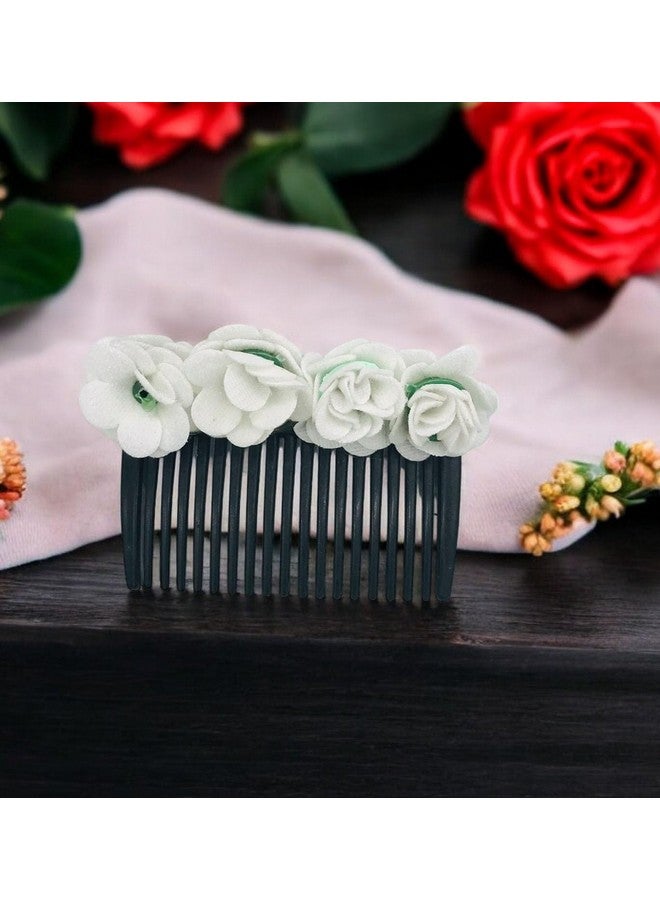 StayBuy™ Artificial Flower Juda Comb, Side Comb For Women/Girls, Hair Accessories For Wedding And Party, Pack-1,White - Image 1