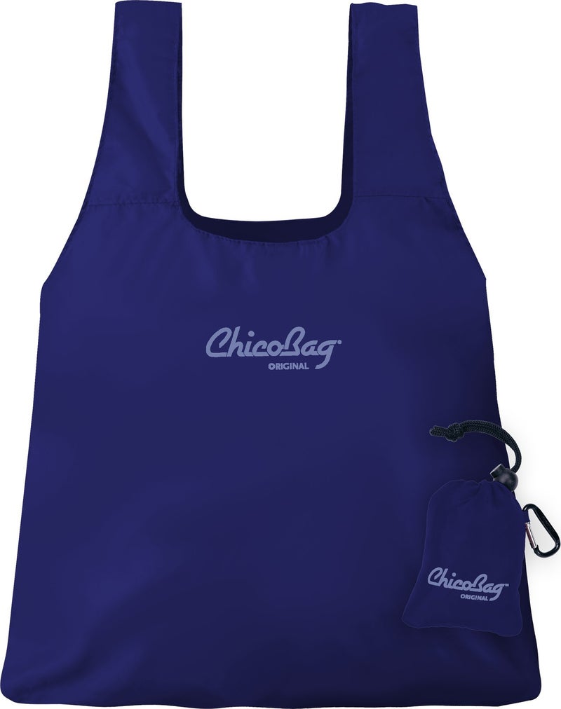 ChicoBag Original Compact Reusable Grocery Bag wAttached Pouch and Carabiner Clip Perfect for Shopping Travel Organization EcoConscious Packable Tote Mazarine Blue Pack of 1