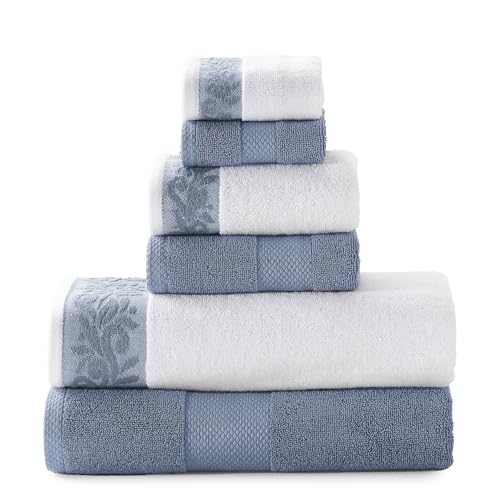 Modern Threads 600 GSM 6-Piece Towel Set with Filgree Jacquard Border Blue - Image 5