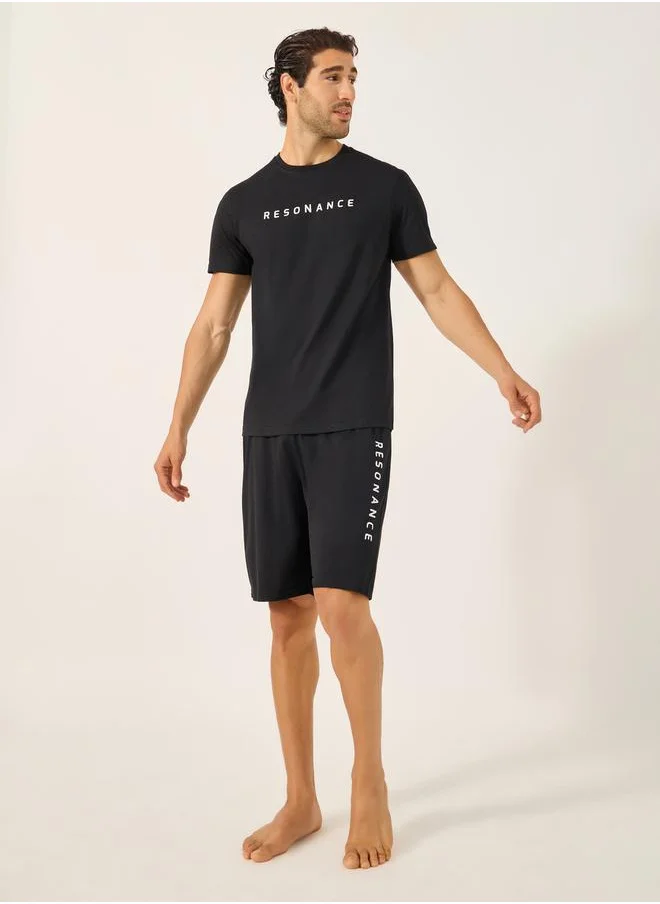 ستايلي Slogan Print Round Neck T-Shirt and Short Pyjama Set