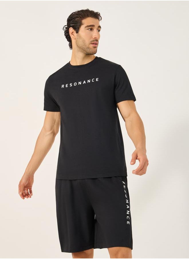 Styli Slogan Print Round Neck T-Shirt and Short Pyjama Set  - Image 2