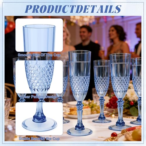 LEYIQU Plastic Champagne Flutes, Champagne Glasses Bulk, Reusable Unbreakable Acrylic Wine Glasses Goblets for Weddings Bachelor Parties Toasting Bridal Shower (12, Blue) - Image 3