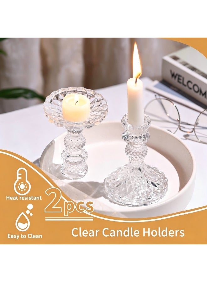 Clean Glass Candlestick Holders 4 inch Set of 2, Taper Candle Holders , Clear Glass Candle Holders,for Wedding Festival, Party & Festival Decor - Image 2