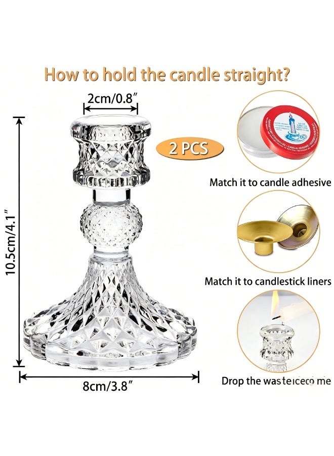 Clean Glass Candlestick Holders 4 inch Set of 2, Taper Candle Holders , Clear Glass Candle Holders,for Wedding Festival, Party & Festival Decor - Image 3