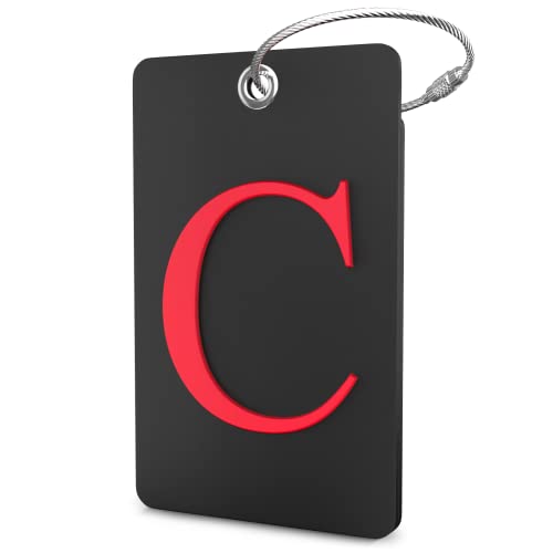 Shacke Luggage Tag Initial - Fully Bendable Tag w/Stainless Steel Loop - Black (Letter C) - Image 1