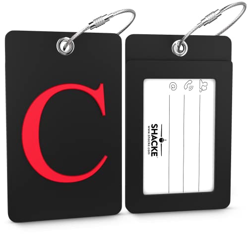 Shacke Luggage Tag Initial - Fully Bendable Tag w/Stainless Steel Loop - Black (Letter C) - Image 2