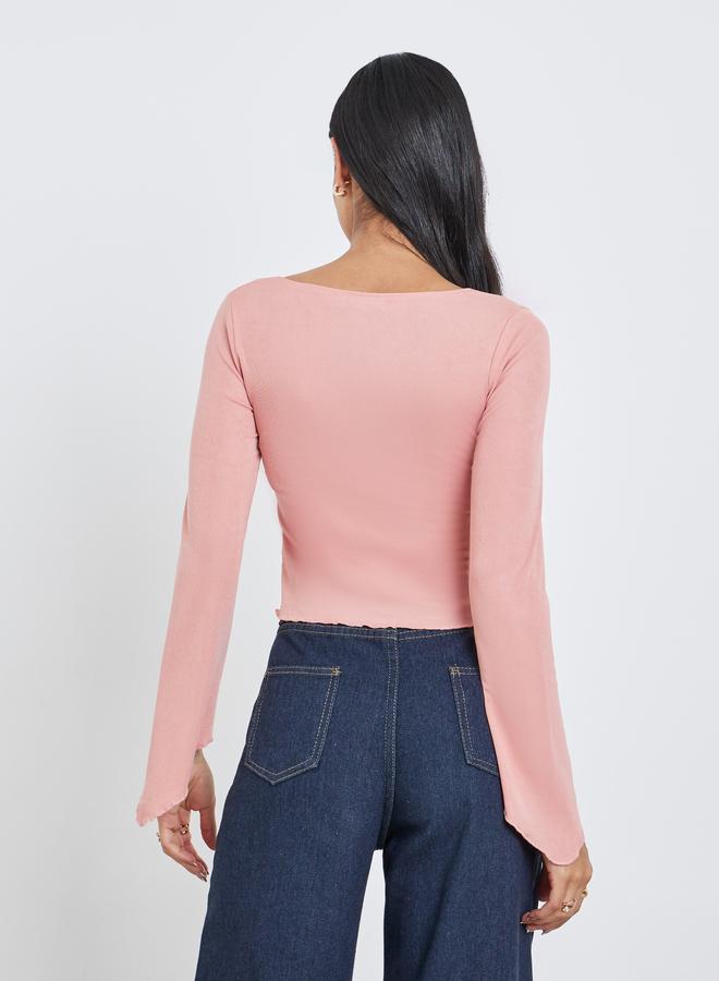 Styli Solid Tie Up Neck Long Sleeve Top - Image 5