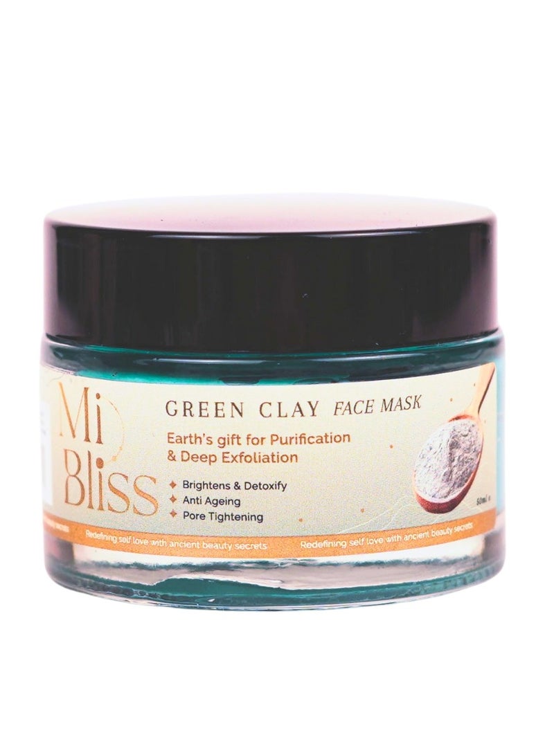 Mi Bliss Mi Bliss Green Clay Face Mask | Detoxifying Green Clay from Volcanic Ash | Deep Cleansing, Acne Control, Pore Tightening, Oil Regulation & Radiance Boosting – 50ml - Image 1
