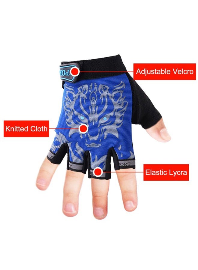 Luwint Fingerless Fishing Gloves for Kids Half Finger Grip Sun Mitten for Children 5-8 Yrs Old Cycling Camping Hiking Small blue - Image 2