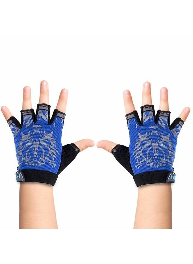 Luwint Fingerless Fishing Gloves for Kids Half Finger Grip Sun Mitten for Children 5-8 Yrs Old Cycling Camping Hiking Small blue - Image 1