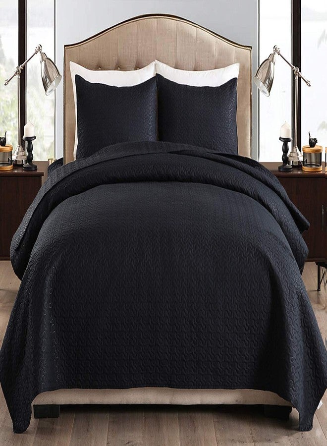 JML Quilts Set, Bedspread Coverlet Set with Pillowcases - 3 Piece Soft and Lightweight Bed Quilt for Spring, Autumn and Summer (Embossed Stripe - Black, Full/Queen(88"x92")) - Image 1
