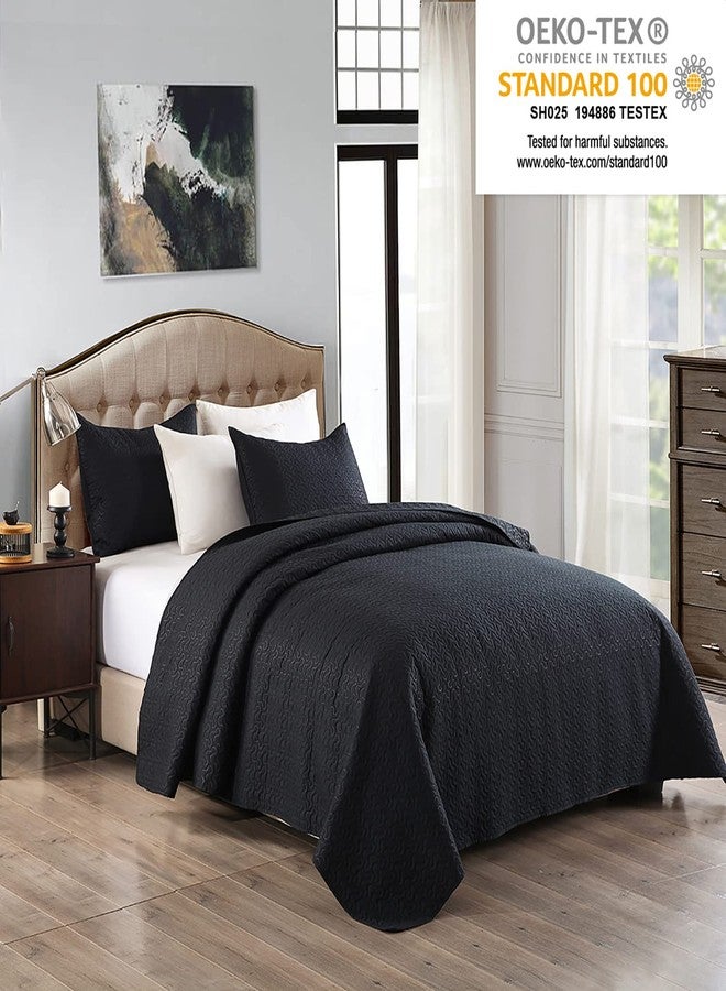 JML Quilts Set, Bedspread Coverlet Set with Pillowcases - 3 Piece Soft and Lightweight Bed Quilt for Spring, Autumn and Summer (Embossed Stripe - Black, Full/Queen(88"x92")) - Image 2