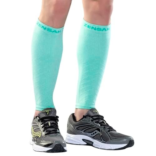 Zensah Running Leg Compression Sleeves - Shin Splint, Calf Compression Sleeve Men and Women (Heather Mint, Small/Medium) - Image 1