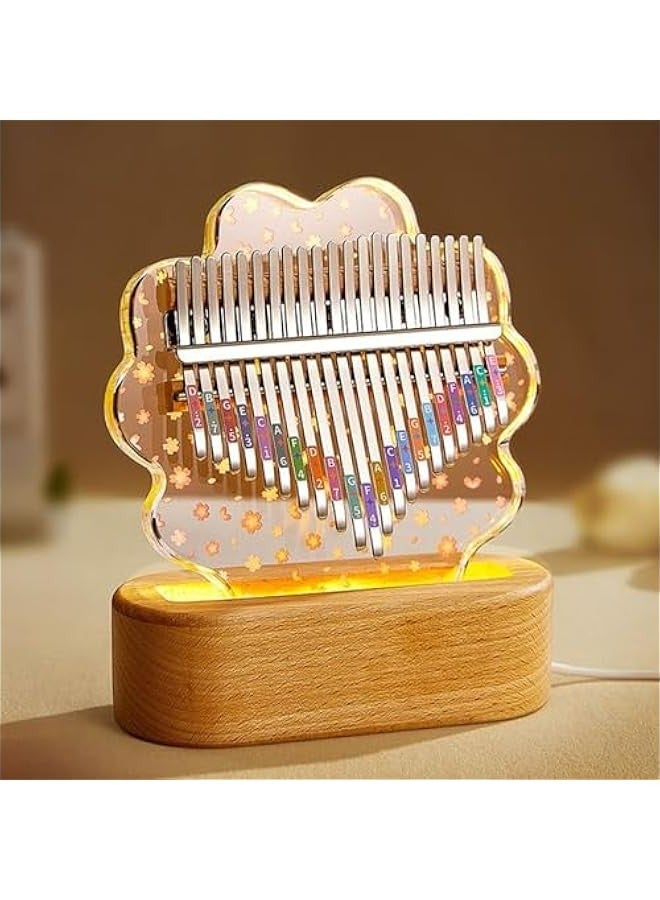 Generic Cherry Blossom Crystal Acrylic Thumb Piano with LED Light Base - 21 Keys Mbira Instrument and Accessories for Adults, Beginners - Unique  Gift  - Image 1