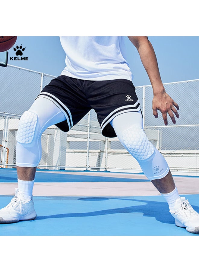 KELME وسادات ركبة كرة السلة ضاغطة بسبع نقاط للرجال مع حراس الساقين من نوع خلية النحل مقاومة للصدمات - بنطلون طبقة أساسية أبيض M - Image 4