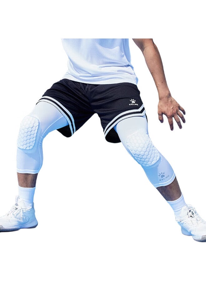 KELME وسادات ركبة كرة السلة ضاغطة بسبع نقاط للرجال مع حراس الساقين من نوع خلية النحل مقاومة للصدمات - بنطلون طبقة أساسية أبيض M - Image 1