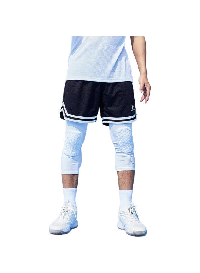 KELME وسادات ركبة كرة السلة ضاغطة بسبع نقاط للرجال مع حراس الساقين من نوع خلية النحل مقاومة للصدمات - بنطلون طبقة أساسية أبيض M - Image 2