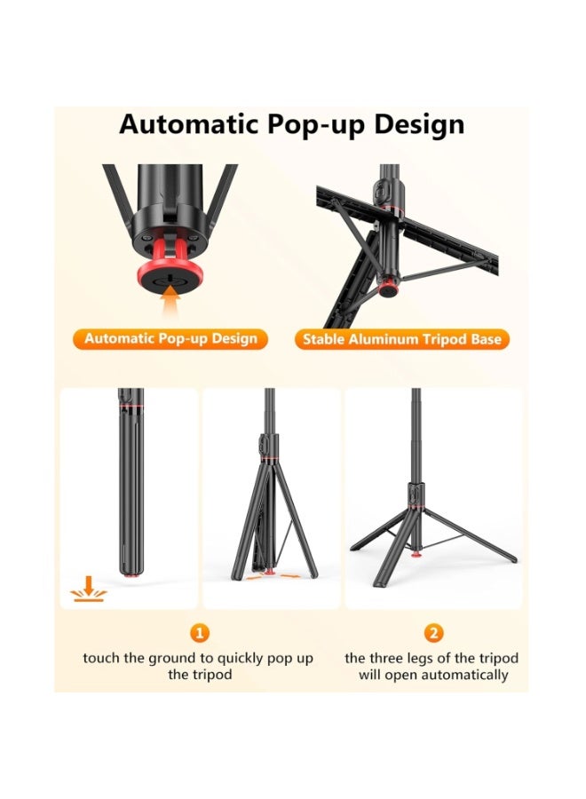 MonaPlay 69 Inch Extendable Automatic Pop-Up Tripod with Wireless Remote | Aluminum Selfie Stick Tripod for iPhone u0026 Android | 360° Rotating Phone Holder | Lightweight Travel Tripod Stand for Vlogging, Selfies u0026 Video Recording - Image 2