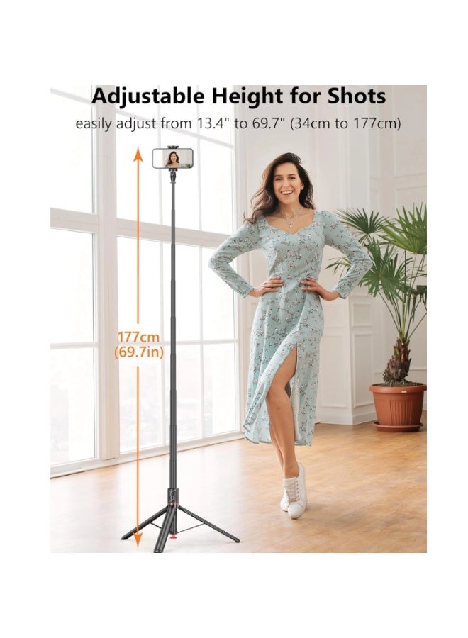 MonaPlay 69 Inch Extendable Automatic Pop-Up Tripod with Wireless Remote | Aluminum Selfie Stick Tripod for iPhone u0026 Android | 360° Rotating Phone Holder | Lightweight Travel Tripod Stand for Vlogging, Selfies u0026 Video Recording - Image 3