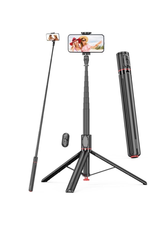 MonaPlay 69 Inch Extendable Automatic Pop-Up Tripod with Wireless Remote | Aluminum Selfie Stick Tripod for iPhone u0026 Android | 360° Rotating Phone Holder | Lightweight Travel Tripod Stand for Vlogging, Selfies u0026 Video Recording - Image 1