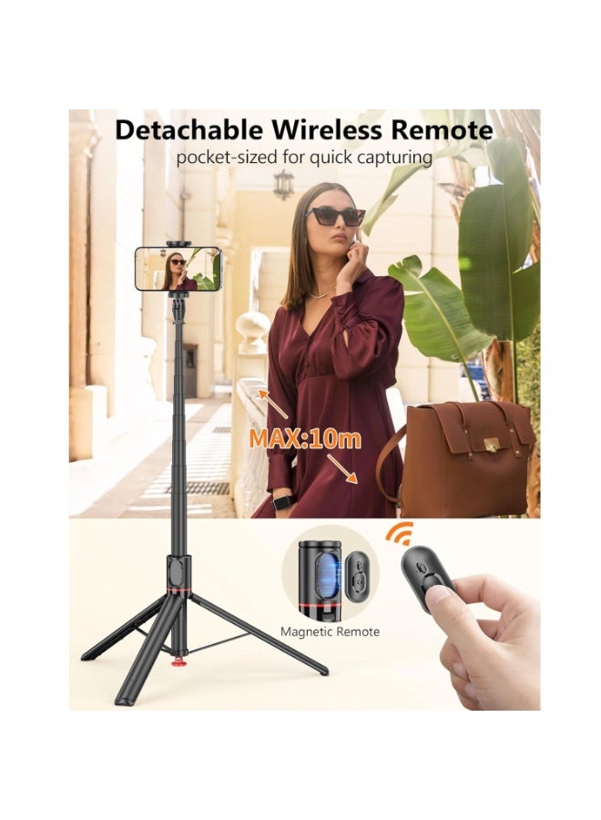 MonaPlay 69 Inch Extendable Automatic Pop-Up Tripod with Wireless Remote | Aluminum Selfie Stick Tripod for iPhone u0026 Android | 360° Rotating Phone Holder | Lightweight Travel Tripod Stand for Vlogging, Selfies u0026 Video Recording - Image 5