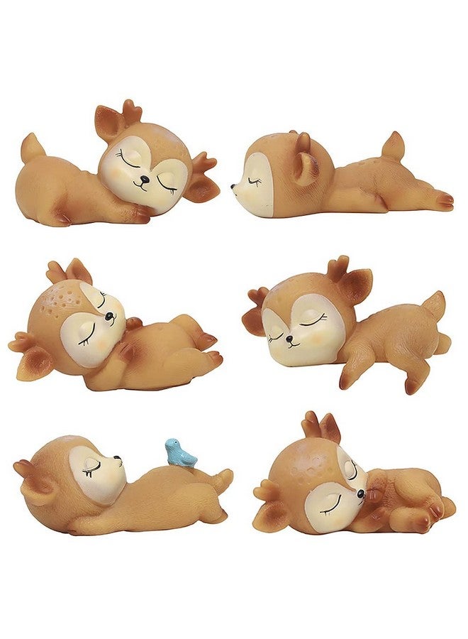 DOYIFun Pack of 6 Lovely Fawn Doe Figurines Playset Toys, Cute Deer Cake Toppers Figure Baby Shower Birthday Wedding Party Decor - Image 1