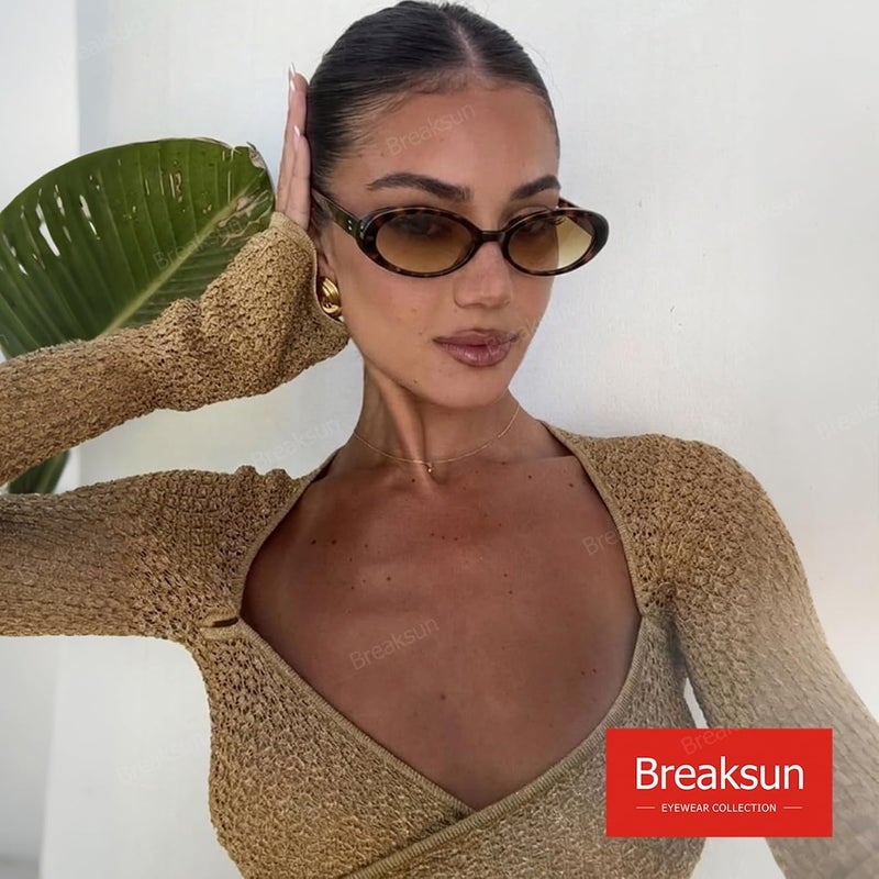 Breaksun Retro Oval Sunglasses for Women Men Fashion Small Oval Sunglasses 90s Vintage Shades - Image 3