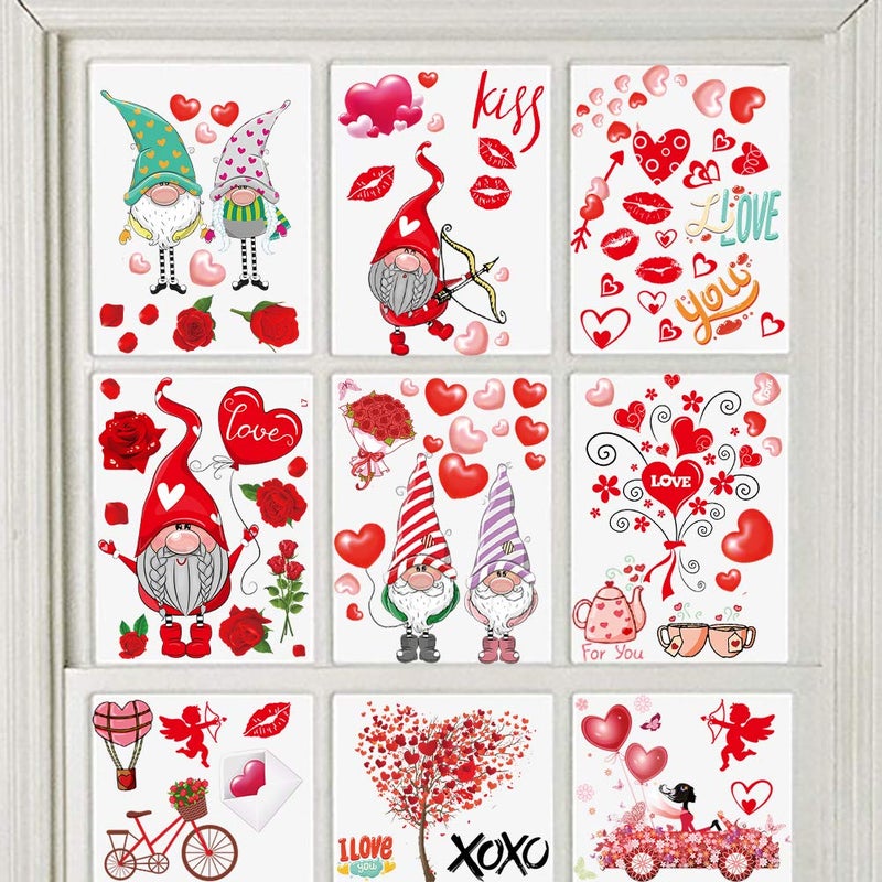 TrlaFy 149Pcs Valentine's Day Window Clings Decorations Heart Decal Party Ornaments Supplies 9 Sheets Removable Vinyl Window Sticker Decals for Home, Valentines Party, Wedding, Anniversary Decorations - Image 1