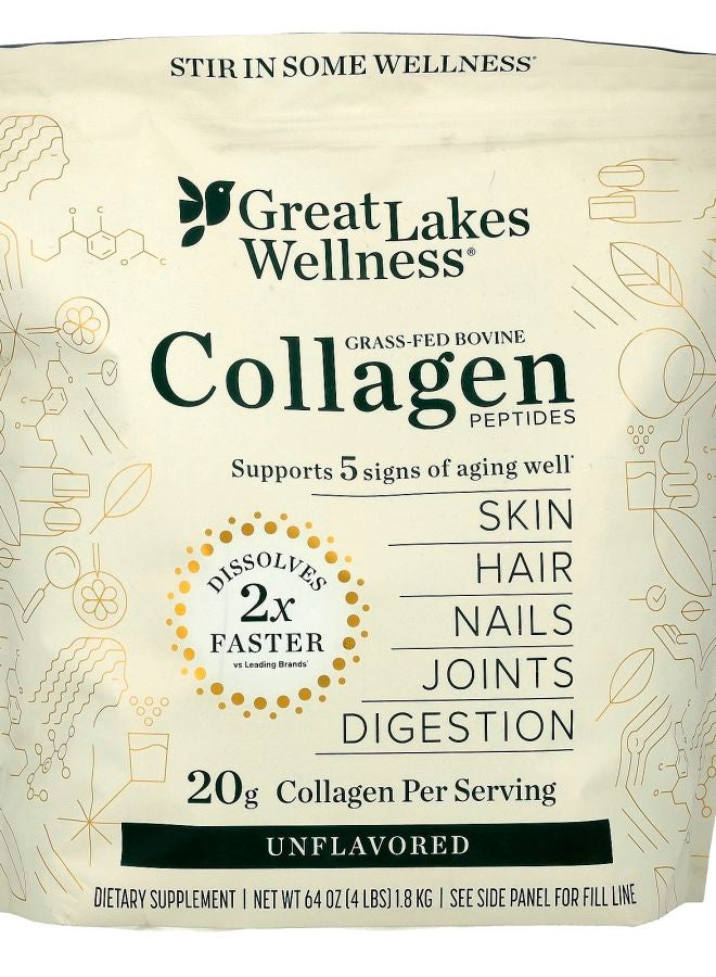 Great Lakes Wellness Grass-Fed Bovine Collagen Peptides Unflavored 64 oz (1.8 kg) 