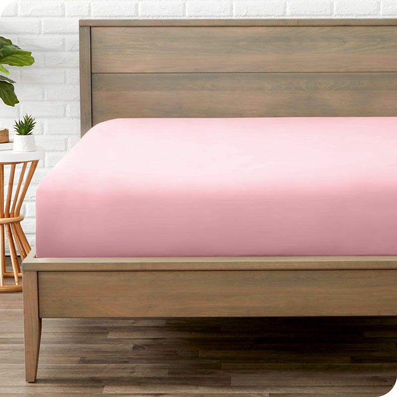 Bare Home Bare Home Fitted Bottom Sheet Twin Size  Premium 1800 Microfiber  UltraSoft Hotel Luxury  Deep Pocket  Durable and Long Lasting  Fitted Sheet Twin Light Pink 