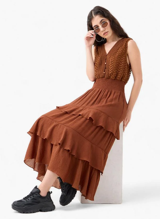 Lee Cooper Lee Cooper Tiered Sleeveless Midi Dress with Shirred Detail