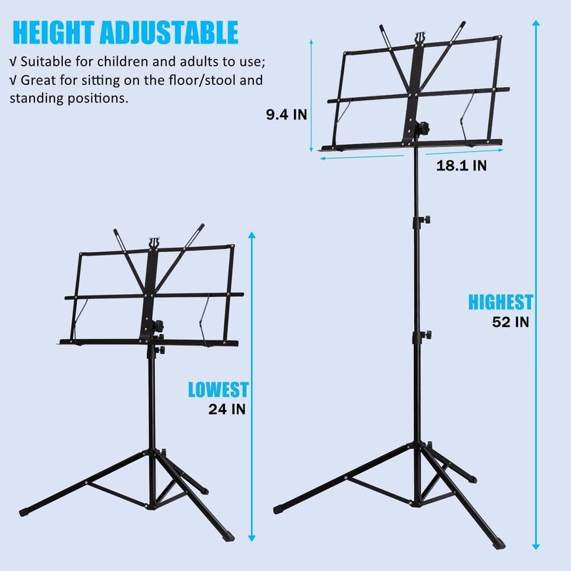 Loquat Folding Music Stand with Bag – Adjustable Height, Metal Music Stand for Practice  Performance - Image 2