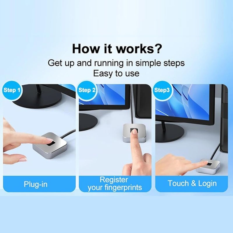 Silver USB Fingerprint Reader 360 Degree Touch Fast Recognition Biometric Scanner Dongle for PC - Image 5