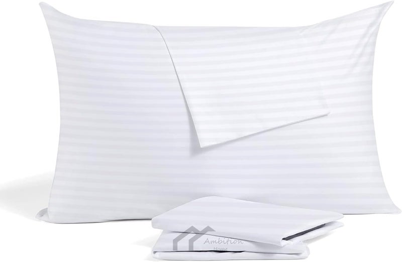 Ambition Home Toddler Travel Pillowcase 12x16 Inch White Striped Zipper Closer Pillow case Set of 2 PC Travel Pillow Cover 500 Thread Count 100% Soft Egyptian Cotton Decorative Travel Pillow Cover - Image 1
