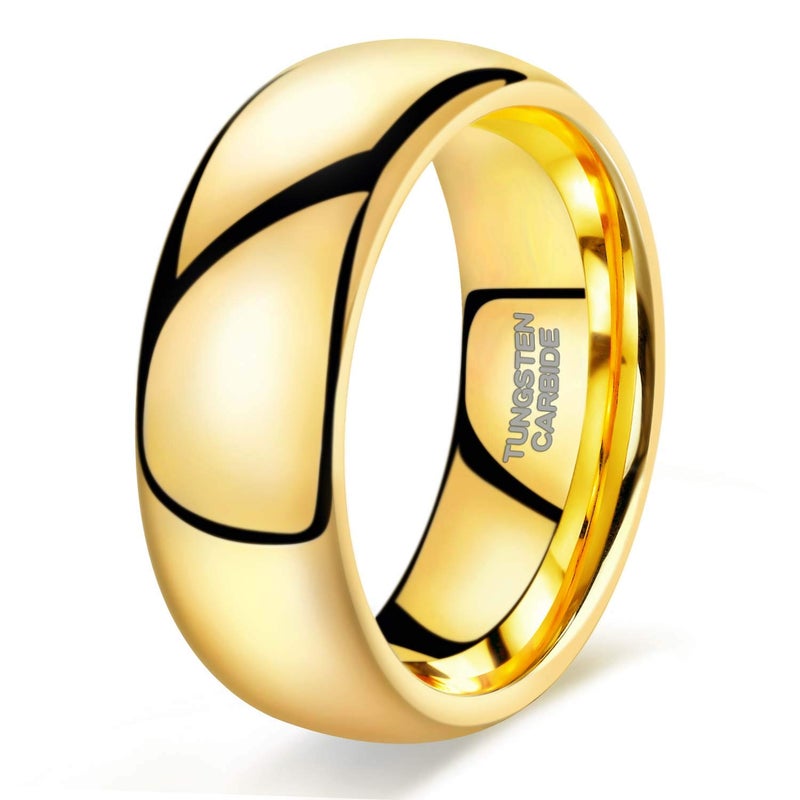TRUMIUM 8mm 24K Gold Plated Tungsten Ring for Men Women High Polished Plain Wedding Band Dome Comfort Fit Size 8 - Image 1