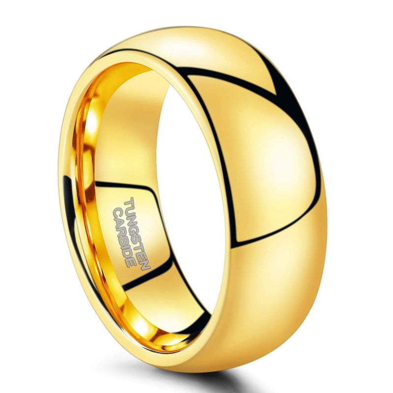 TRUMIUM 8mm 24K Gold Plated Tungsten Ring for Men Women High Polished Plain Wedding Band Dome Comfort Fit Size 8 - Image 2