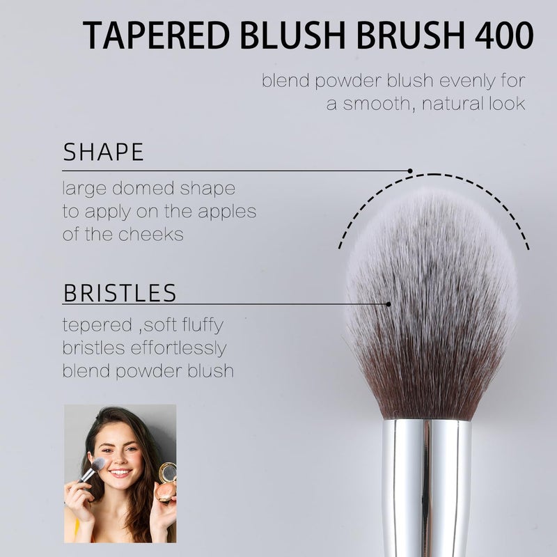 ENERGY Blush Brush for Makeup Cheeks Tapered Highlighter Face Makeup Brush For Loose,Cream,Minerals or Pressed Blusher Contour Bronzer Setting Powders Fluffy Large Powder Brush Vegan Synthetic Black - Image 2