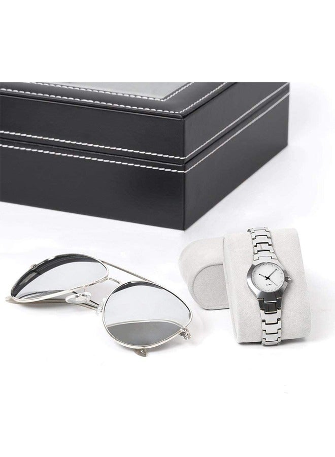 Padom Display Watch and Sunglasses Jewelry box, 6 Watch Box Jewelry Case and 3 Slots Sunglasses Organizer, PU Leather Eyeglass case Watch and Sunglasses Box for Men Women (Black) - Image 4