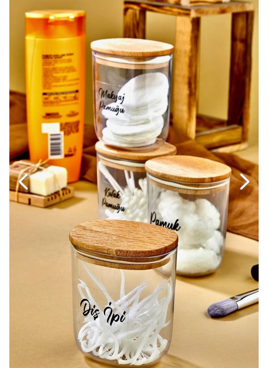 Fbz Home 4-Piece Wooden Cover Cotton Bud & Cotton & Make-up Cotton & Dental Floss Storage Box 400ML  - Image 3